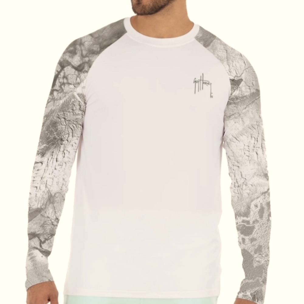 2XL Guy Harvey Men's Jumping Bass Sun Protection Long Sleeve Shirt